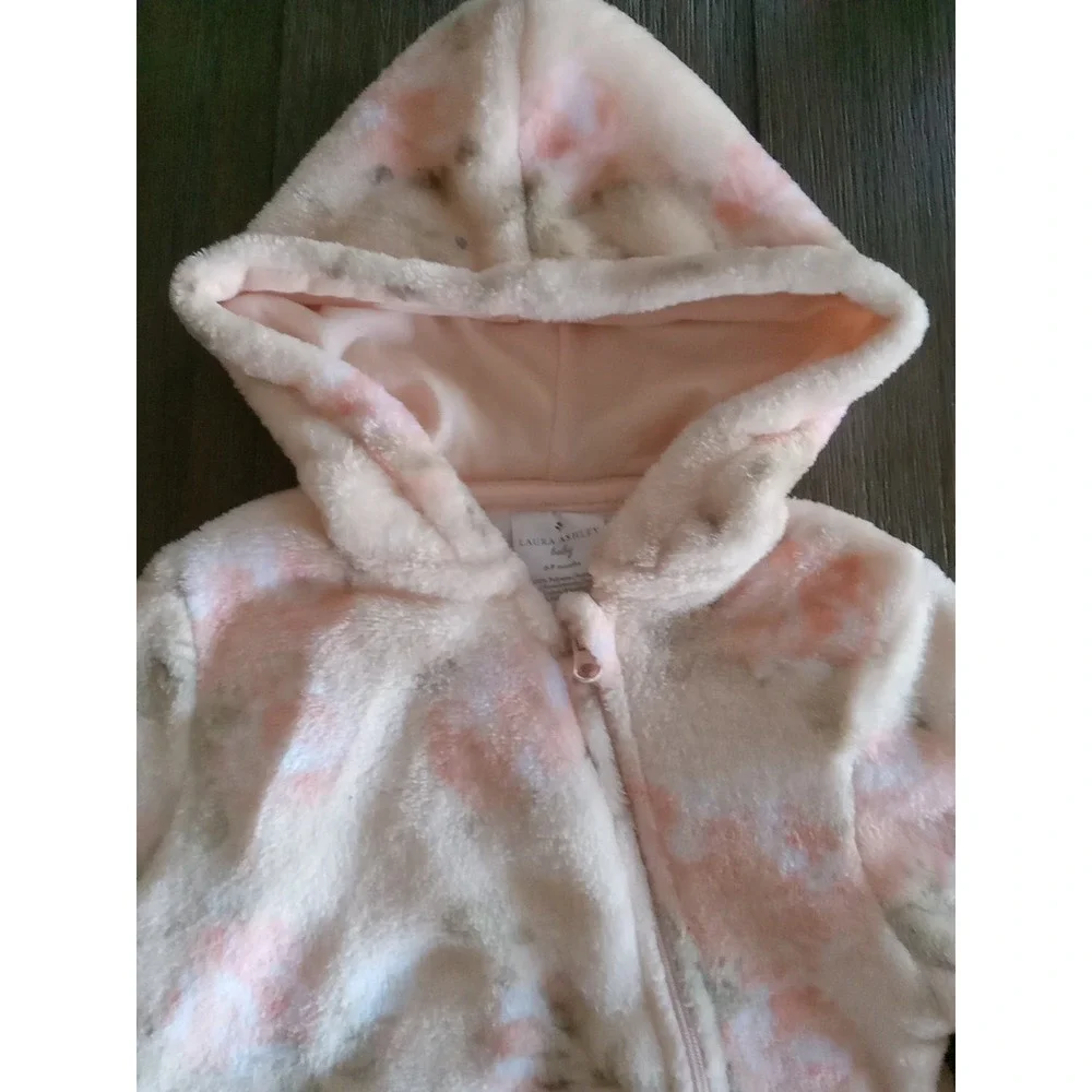 Laura Ashley Baby Snowsuit Floral Multicolored Plush Fleece Size 6-9 mo.